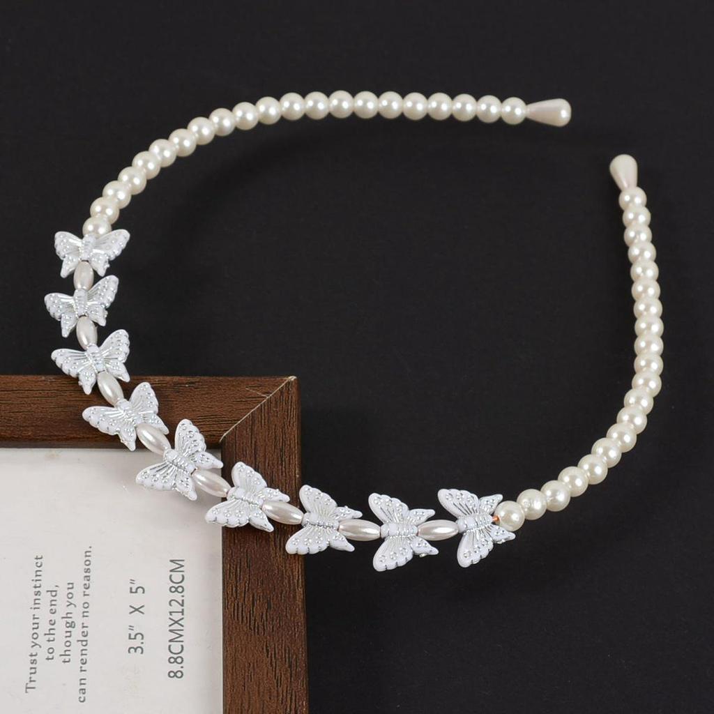 Handwoven Faux Pearl Headband & Bow Hair Clip Set for Brides