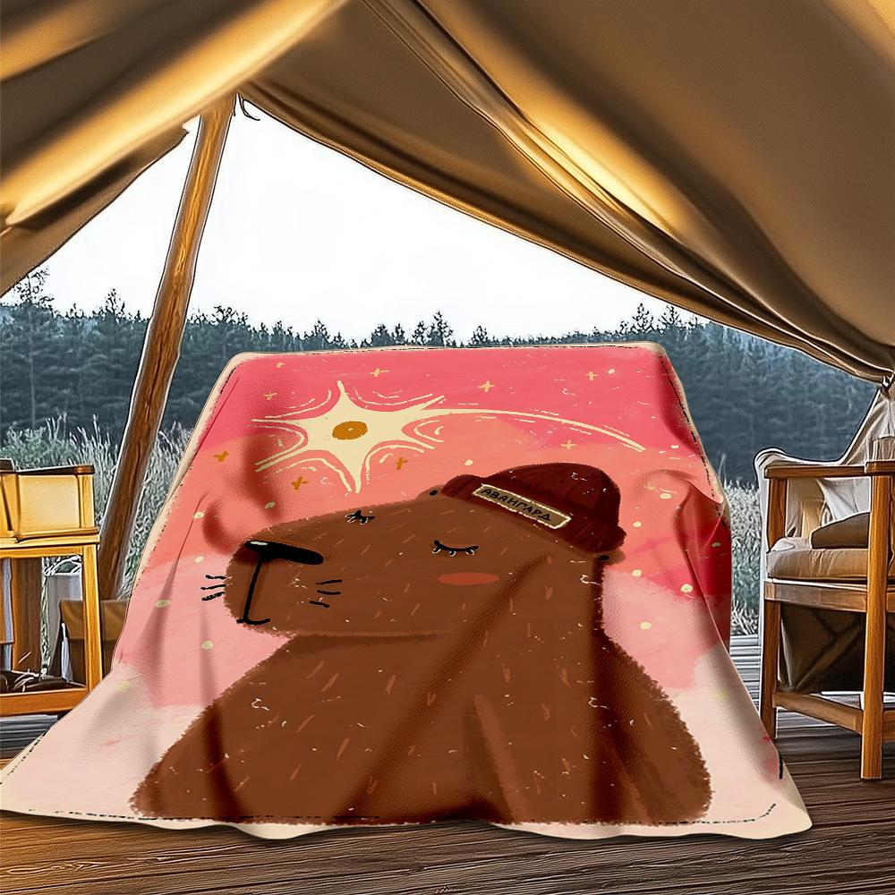 1pc Bear Hat Outdoor Soft Polyester Flannel Throw Blanket Versatile for All Seasons , Soft , Cozy , Warm All Season Quilted Throw ,