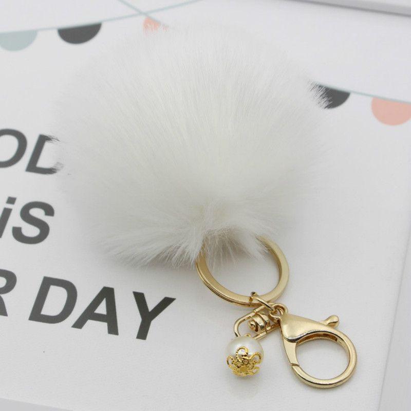 Luxurious Charm Key Ring Rabbit Fur Ball Pompom For Cell Phone And Car Keychain