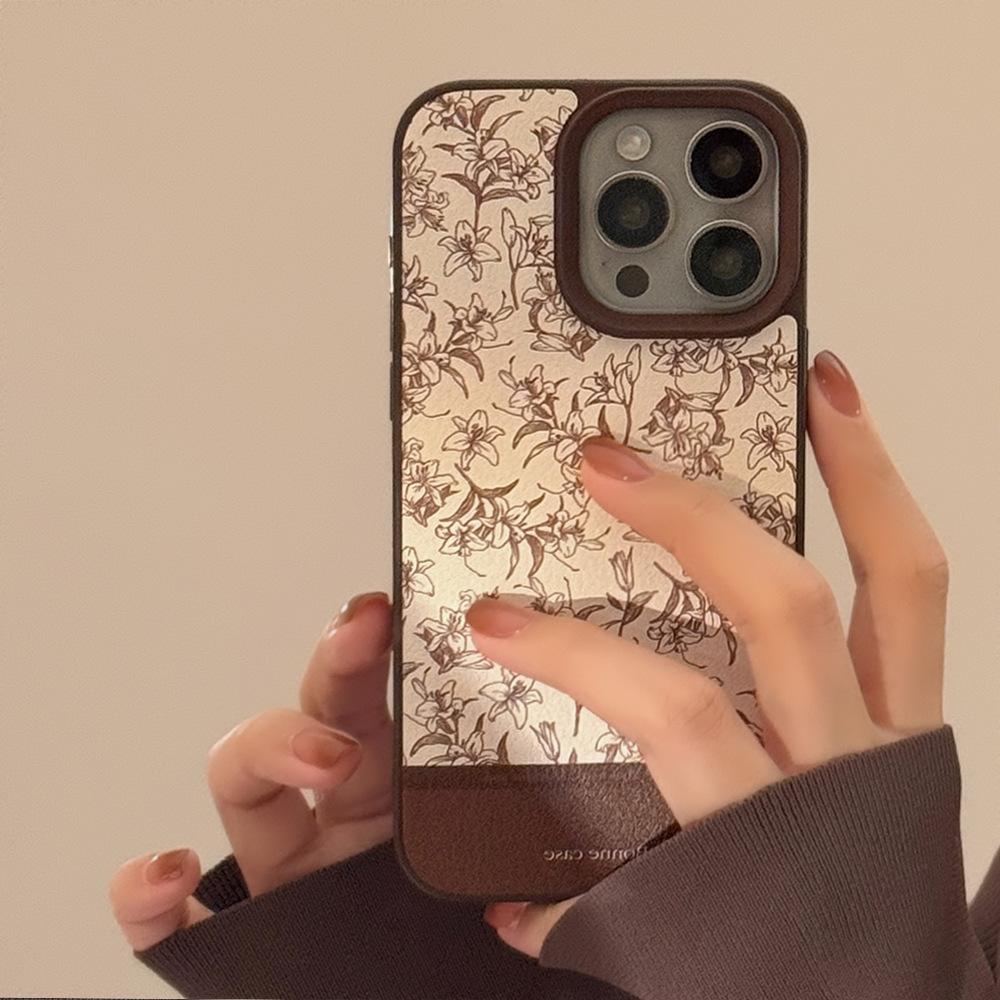 Sketch Flower Apple 16 Mobile Phone Case 14pro Max Leather 15 Applicable To IPhone 13 Retro 11 Hard Set