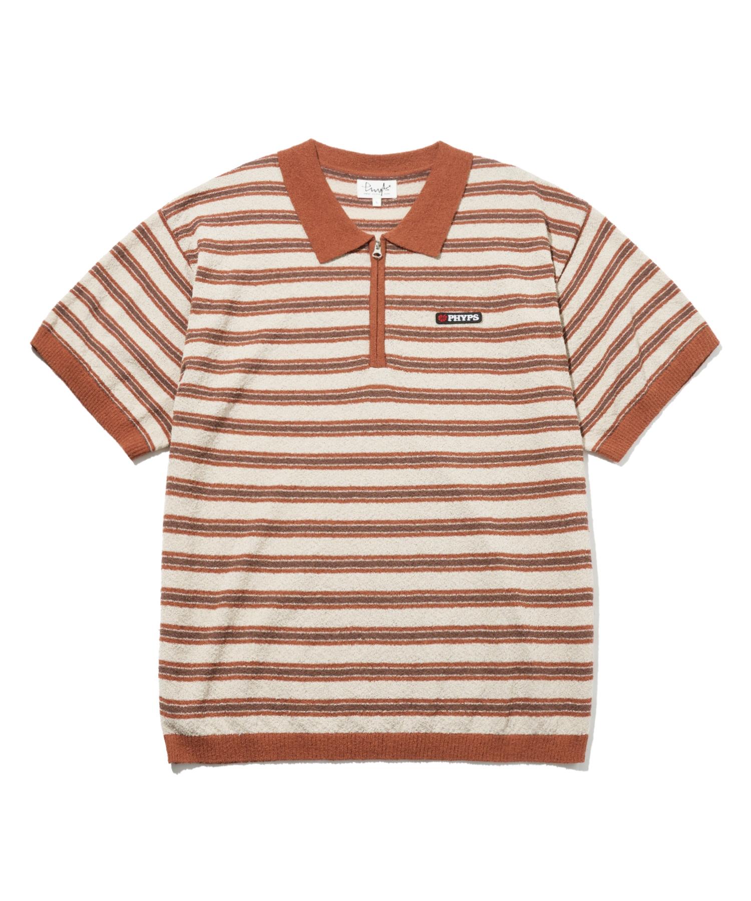 Physical Department Striped Short Sleeve Collared Knit_Orange M