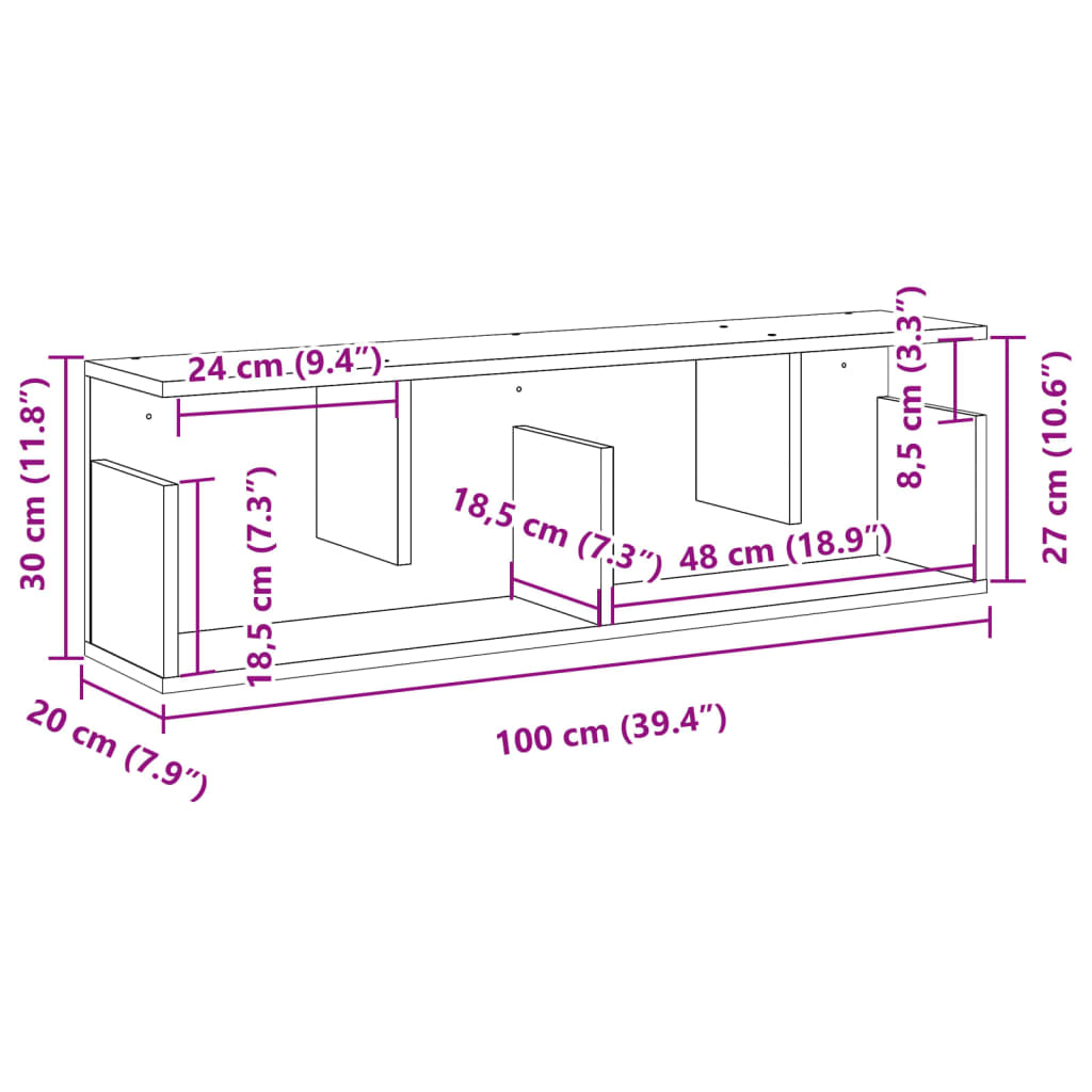 Wall Cabinet 100 x 20 x 30 cm Grey Sonoma Particleboard
