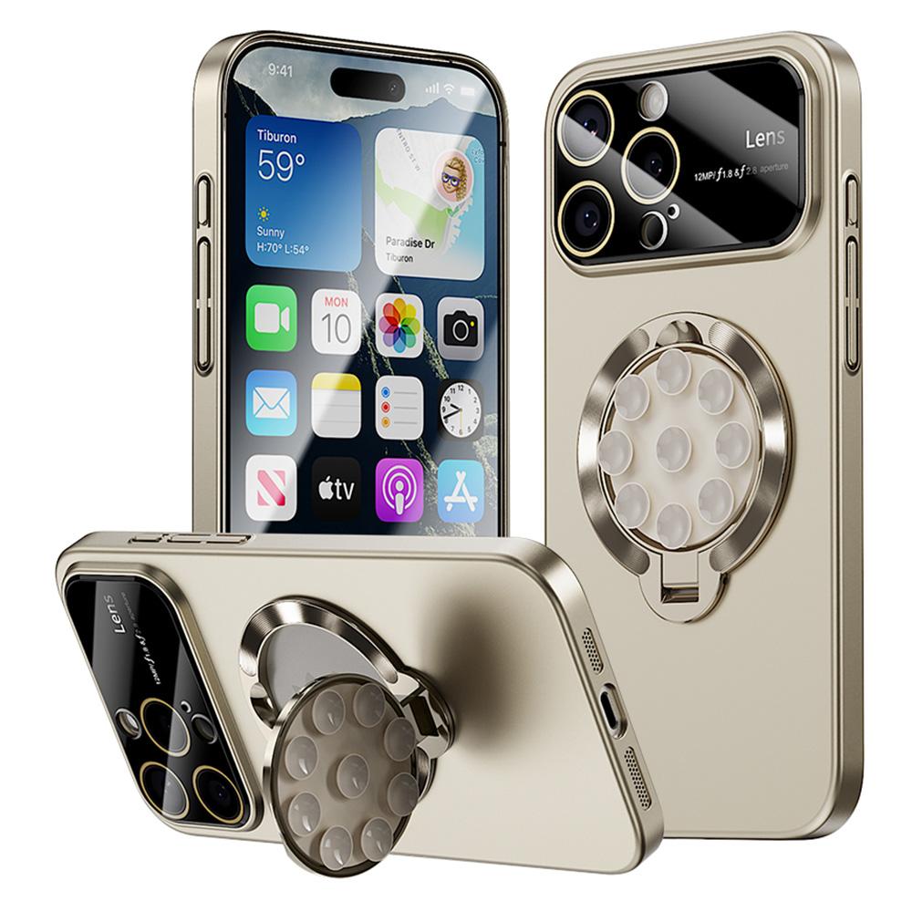 

For iPhone 16 Pro Max Case Compatible with MagSafe Suction Cup Kickstand PC Phone Cover Titanium