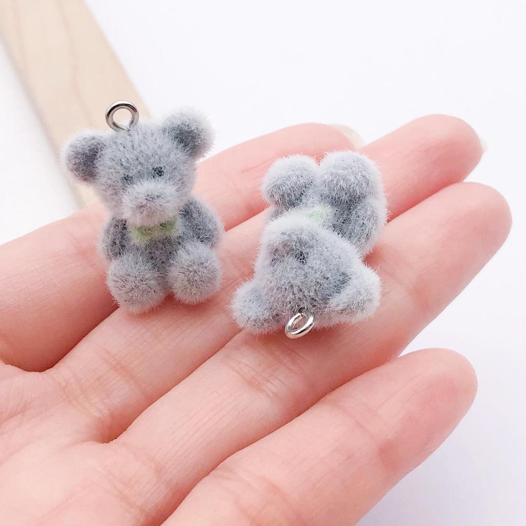 Flocked Resin Bear Pendant Figurine - Cute Accessory for Phone Chain, Keychain, or Backpack.