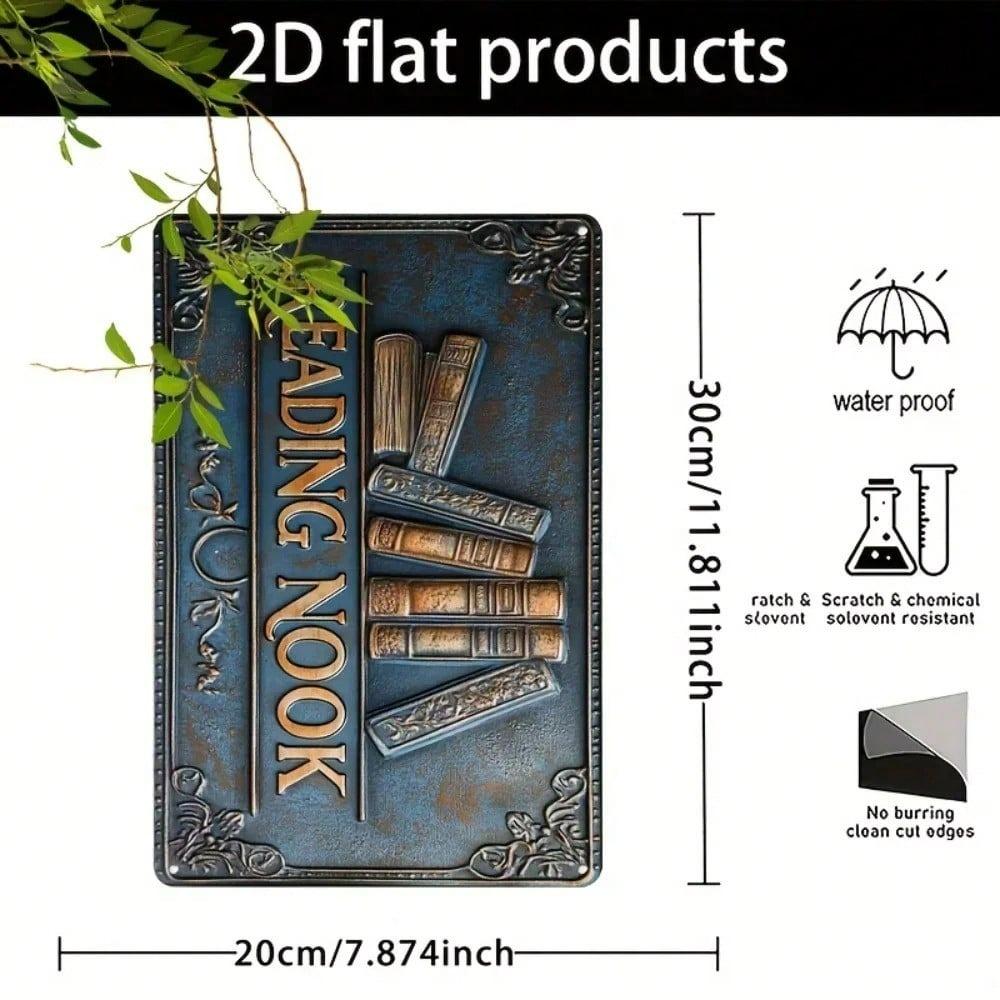 Metal Wall Art Vintage Decor Retro Book Lover Library Plaque Gift