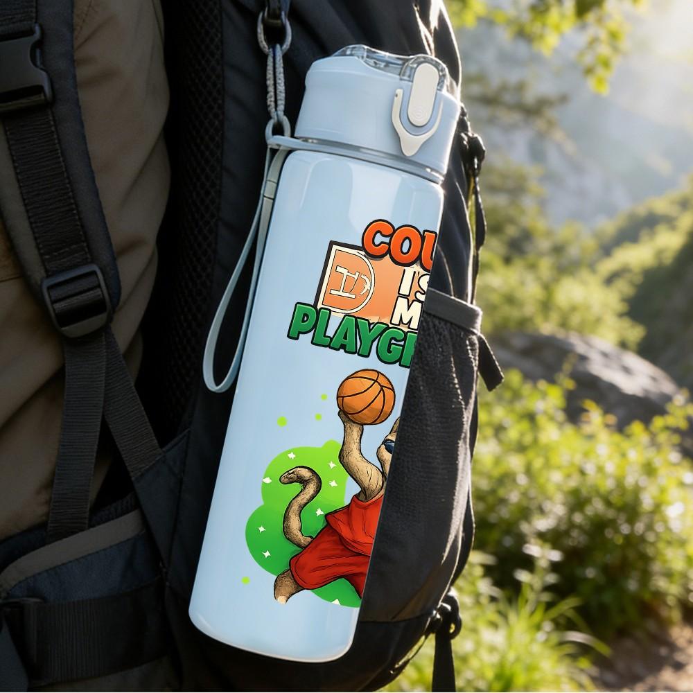 1PC Donut Basketball Character Print 750ml Color Plastic Sports Water Bottle Leakproof Flip Straw Lid Suitable for Sports Office Home Use