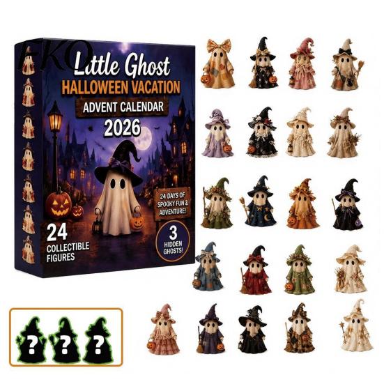 Festive Halloween Decor Advent Calendar, 24 Days Ghost Countdown Calendar with Gift Collectible Figures, Holiday Gifts for Kids Boys Girls Toddlers