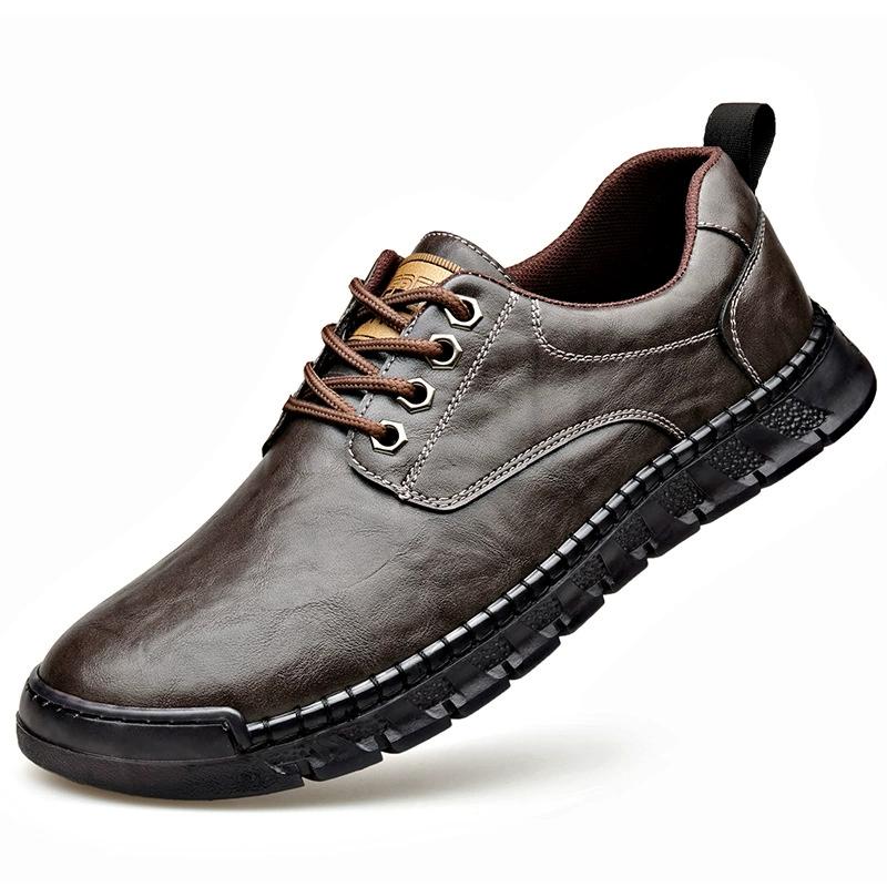 2026 New Genuine Leather Board Shoes Mens Spring Autumn Casual Leather Office Shoes Comfy Outdoor Designer Thick Bottom Shoes