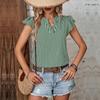 Chic Women's Striped V Neck Ruffle Blouse Short Sleeve Summer Tops