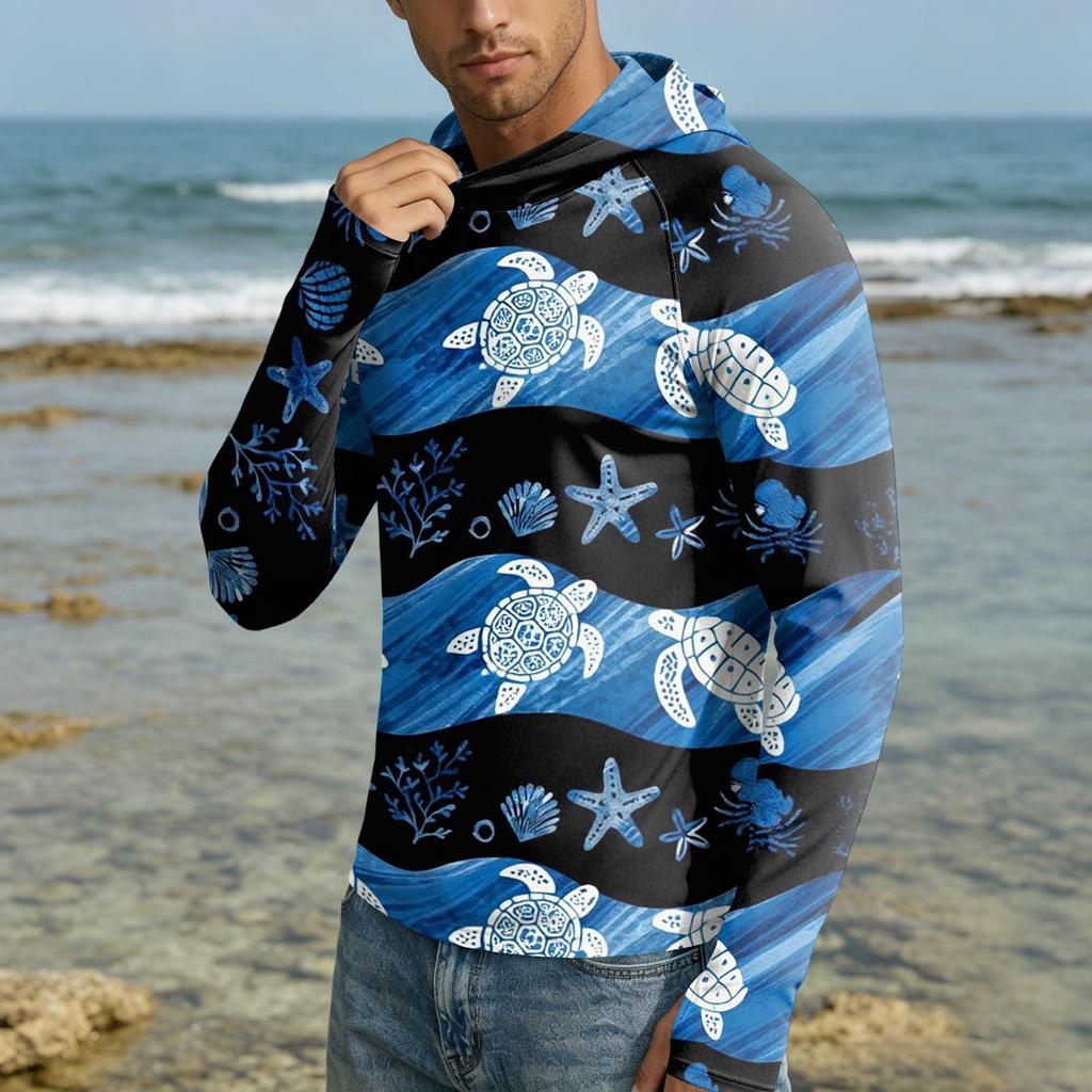 Herren UPF50 Plus Sonnenschutz Hoodie Leicht Schnelltrocknend Langarm Kapuzenhemd Atmungsaktiv Outdoor Sportbekleidung