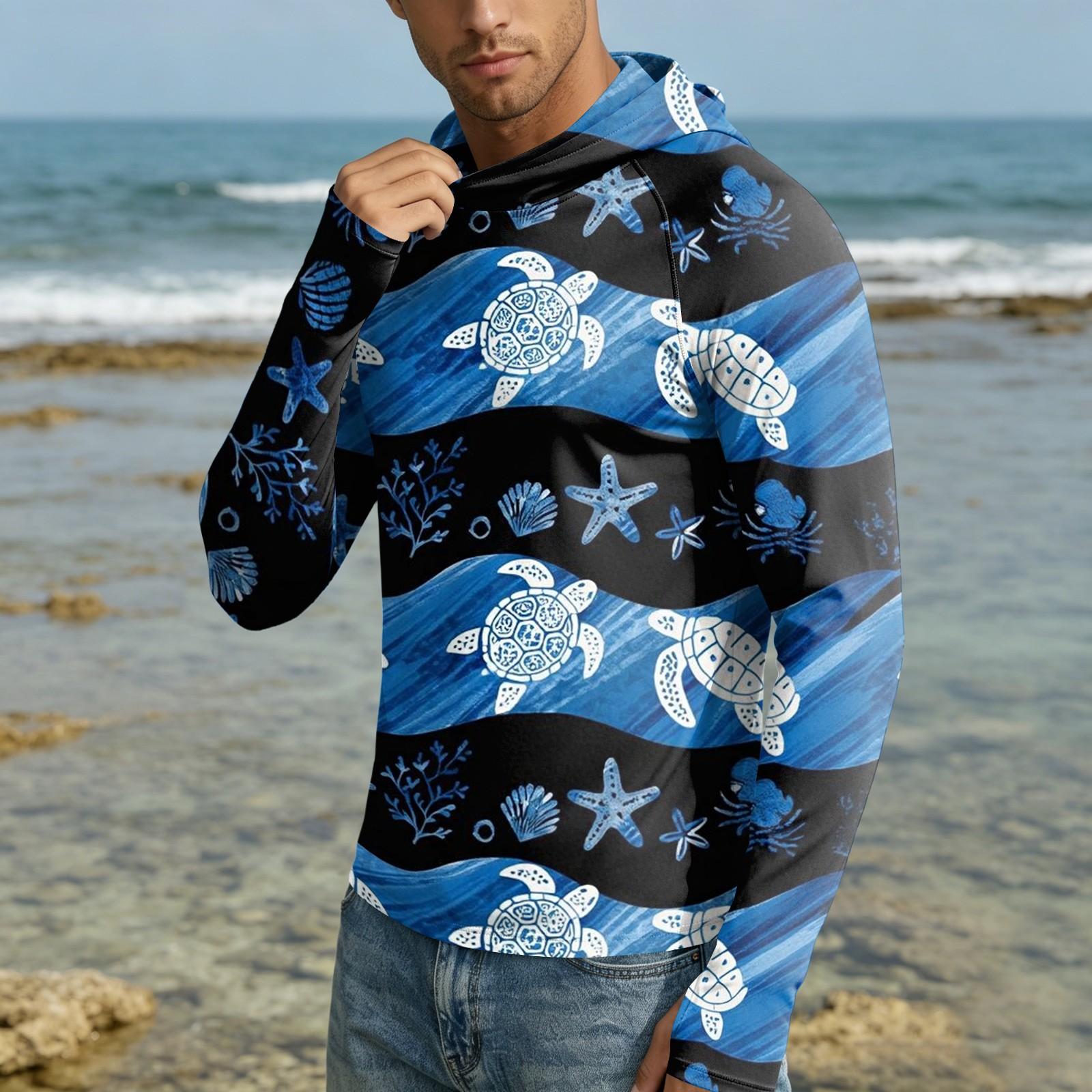 

Men s UPF50 Plus Sun Protection Hoodie Lightweight Quick Dry Long Sleeve Hooded Shirt Breathable Outdoor Sportswear L синій