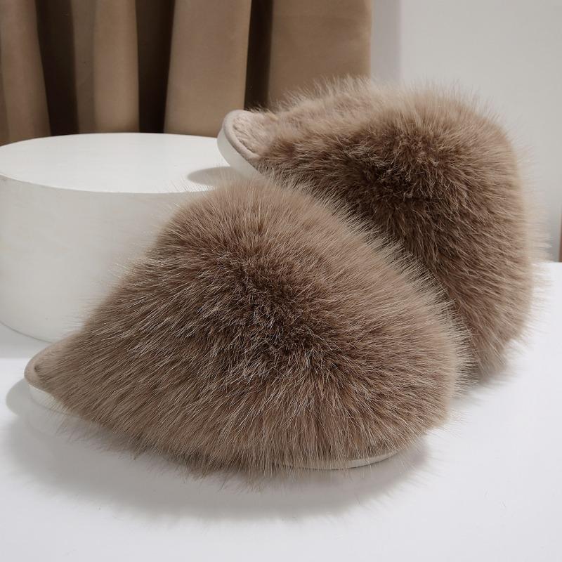 Cute Plush Slippers Winter New Round Toe Deep Mouth Soft Sole Non-slip Wrapped Toe Flats