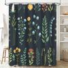 Waterproof Fabric Shower Curtain With Floral Design For Bathroom Decoration Dark Green Background, Multicolor Flowers Size Custo