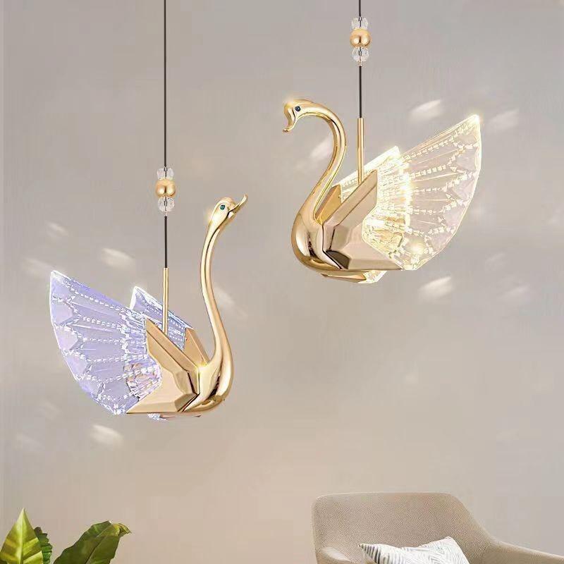 Nordic Creative Acrylic Swan LED Hanging Chandelier Study Bedroom Living Room Restaurant Pendant Lamps Bar Indoor Lighting Decor