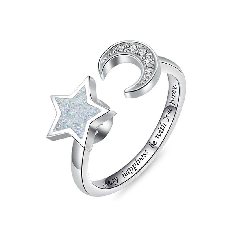 Women'S Fashion Copper Knuckle Rings With Star Moon Design Diamond Embedded Anti-Stress Anxiety Relief Rotating Ring
