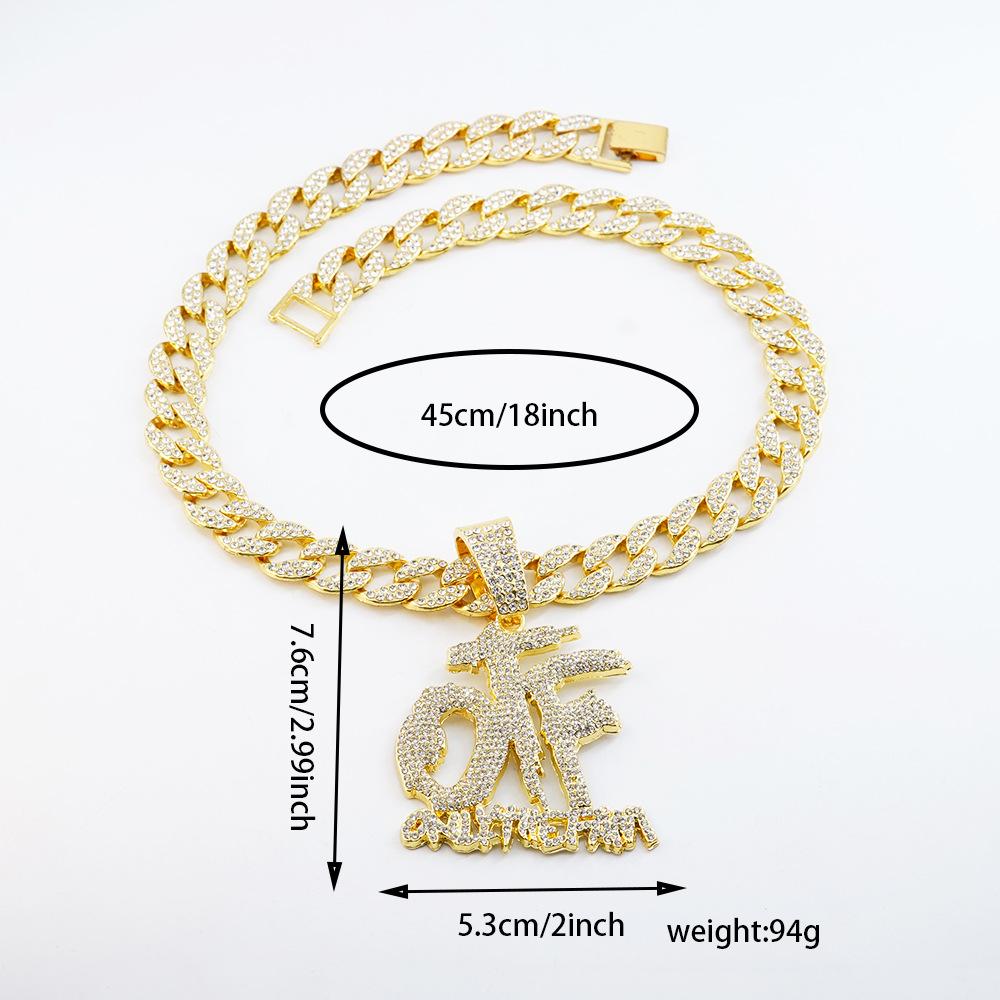 Hip Hop Otf Letter Necklace Men And Women Hip Hop Personality Versatile Trend Cuban Chain Jewelry Set