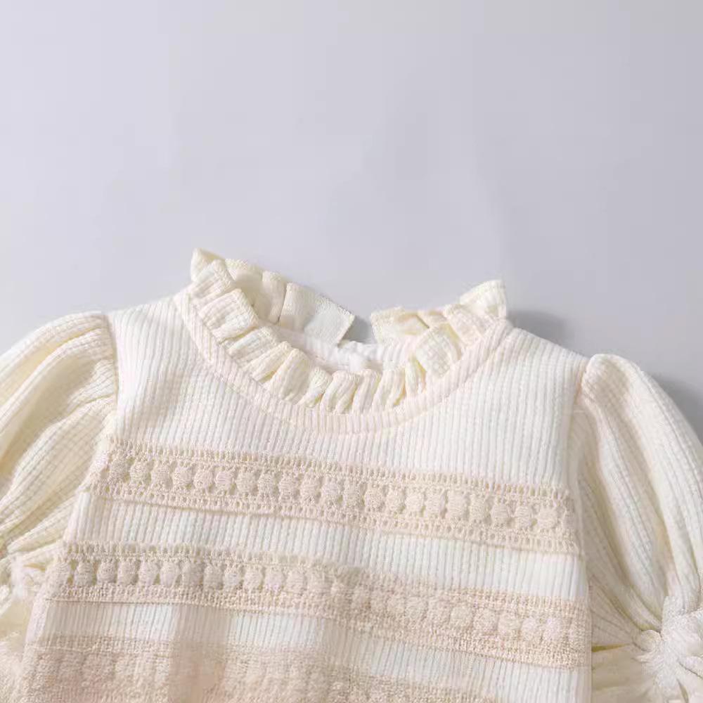 Korean-Style Baby Lace Long Sleeve Romper for Spring & Autumn: Versatile, Fashionable Round Neck Dress Toddler Outerwear