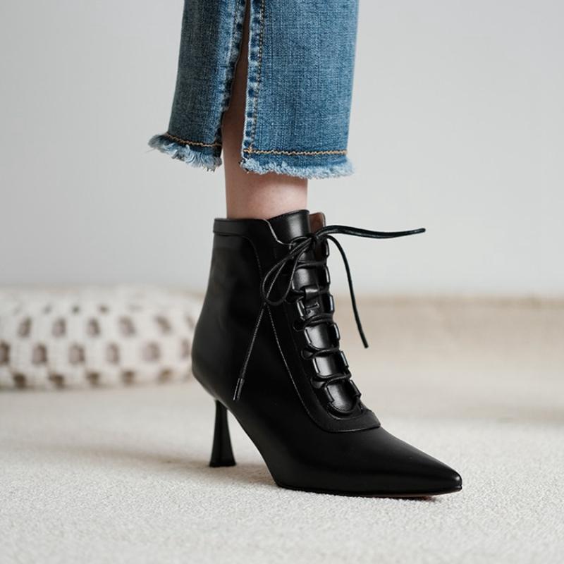 Fashion NEW Fall Shoes Women Pointed Toe High Heel Shoes Split Leather Shoes Thin Heel Ankle Boots Women Sexy Mature Zipper Modern Boots