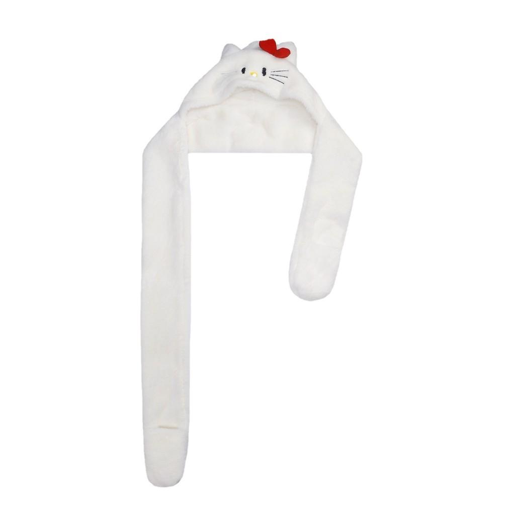 Cartoon Cute Hooded Plush Scarf And Gloves Set For Winter Warmth Wind Protection