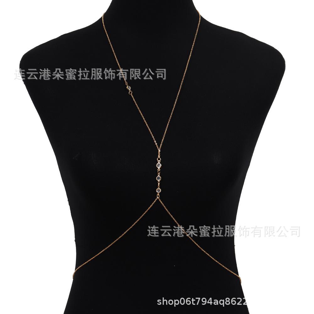 Cross-border Jewelry Body Chain European and American Sexy Exaggerated Beach Casual Flash Diamond Pendant Fringed Alloy Chest Chain