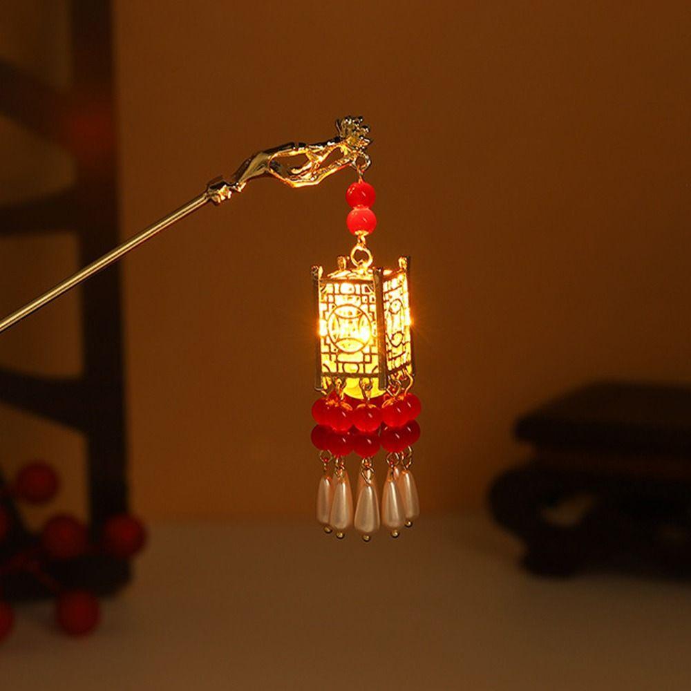 Palatul chinezesc Lantern ac de păr din metal de culoare aurie bețe de păr furculițe cu bijuterii ușoare pentru femei, retro, flori de lotus, ciucuri