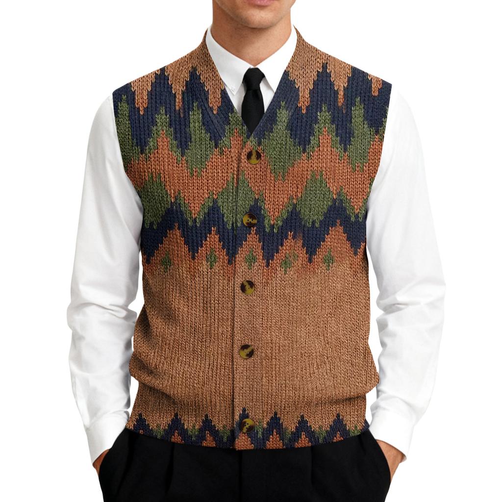 Men's V-Neck Sleeveless Knit Cardigan Vest