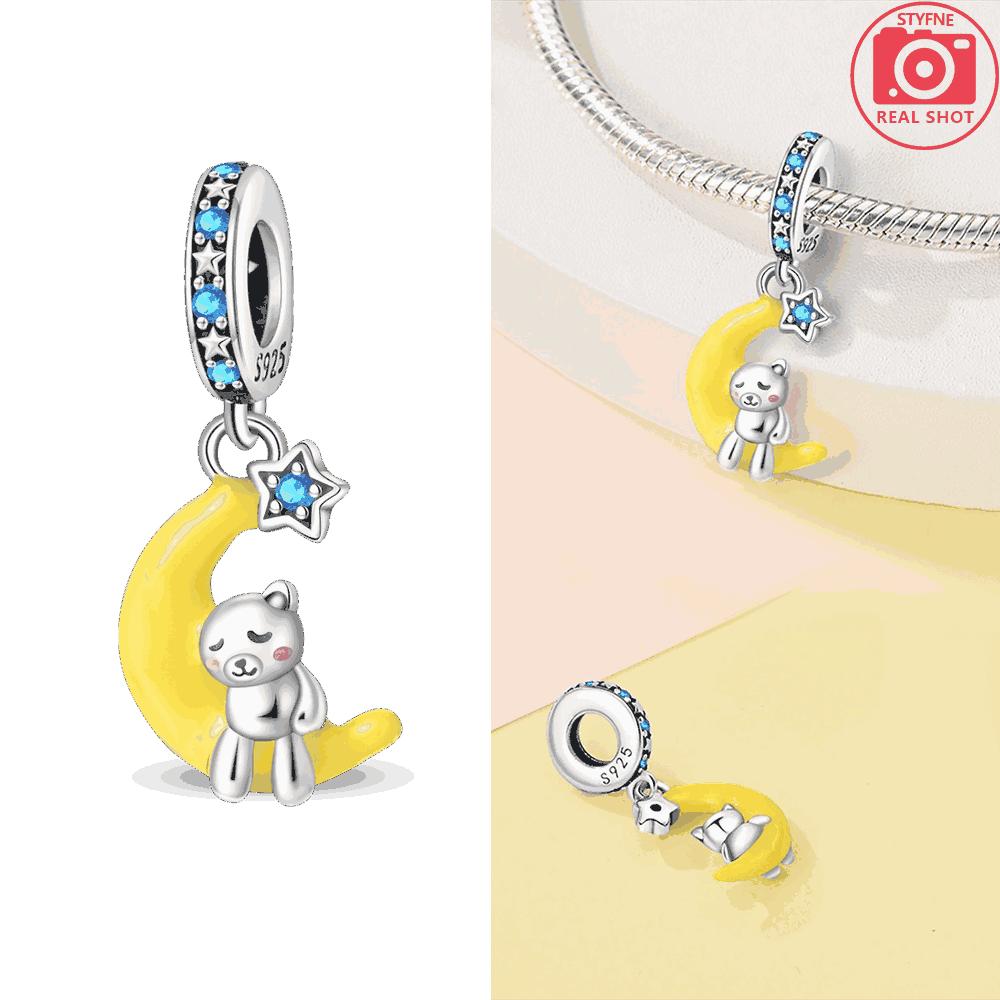 Yellow Lovely Fine Moon Bear Charm Copper Genuine Bead Fits Genuine Charm Bracelets Bead Jewellery Gift For Women