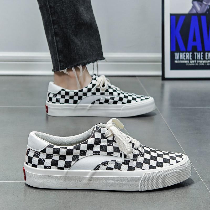 Spring New Breathable Plaid Men's Canvas Shoes Men's Versatile Couple Cloth Shoes Men's Casual Board Shoes Men's Fashion