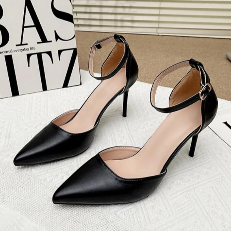 Fashion Fashion Stiletto Sandals Spring New Pointed Head Shallow Mouth Metal Buckle A Word with Anti-slip Wear-resistant High Heels