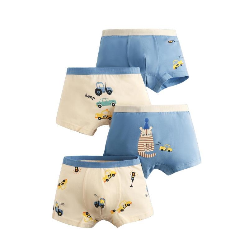 4PC Boys' Cartoon Cotton Antibacterial Boxer Briefs for Kids