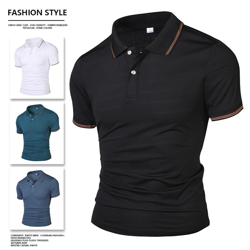 Men's Ice Silk Quick Drying Short Sleeved T-shirt Summer High-end Casual Business Clothes Breathable Solid Color Polo Shirt Top