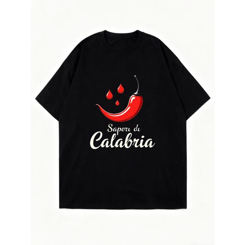 Übergroßes T-Shirt Schwarz Rote Chili und Sapor di Calabria Print Freizeitkleidung für Damen Sommer-Outfits Streetwear-Mode