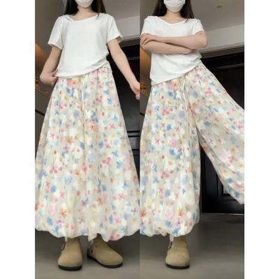 Sommerlicher Blumiger Rock Hosen für Damen Hohe Taille Schlankmachendes Design Sanfter Stil