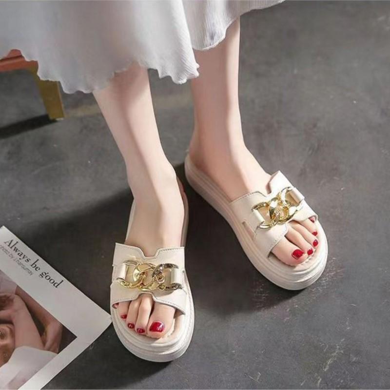 Chain High Heels Slippers Women Wedding Shoes Summer 2025 White Black Platform Wedges Slides Ladies Beach Slippers