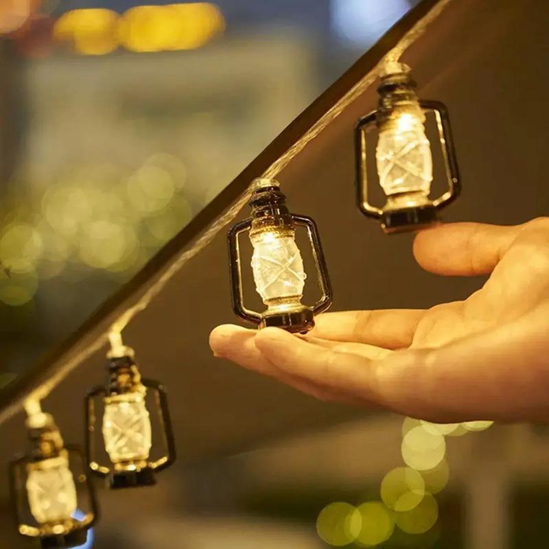 5M-12M Solar Camping Lantern String Lights Mini Kerosene Lamp 8 Modes For Indoor And Outdoor Garden Holiday Decoration Battery Power 2M/3M/5M