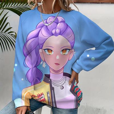 World's Top Women's Team KPOP Series Digital Printed Women's Hoodie Long Sleeved Round Neck Casual and Comfortable Sportswear