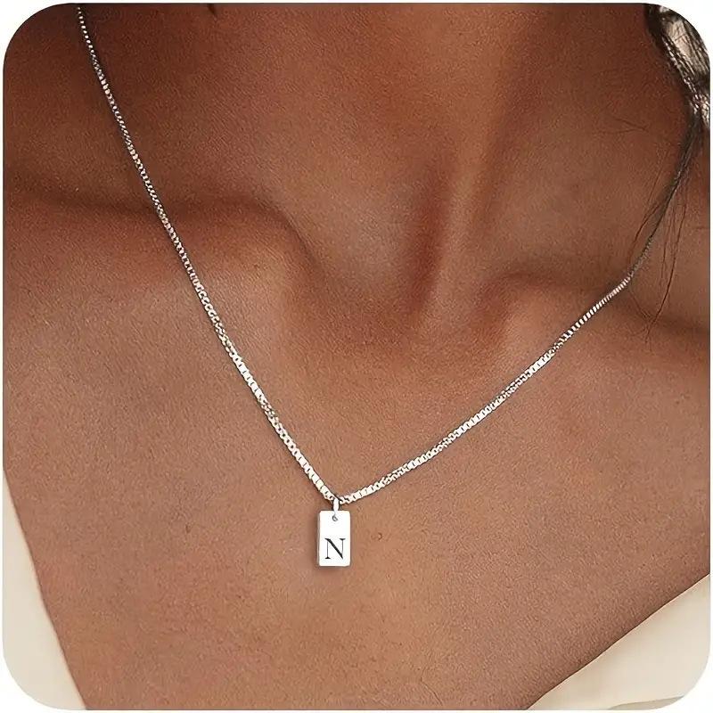 Exclusive 18K Gold Vacuum-Plated Stainless Steel Engraved Square Pendant Necklace with Alphabet Letters