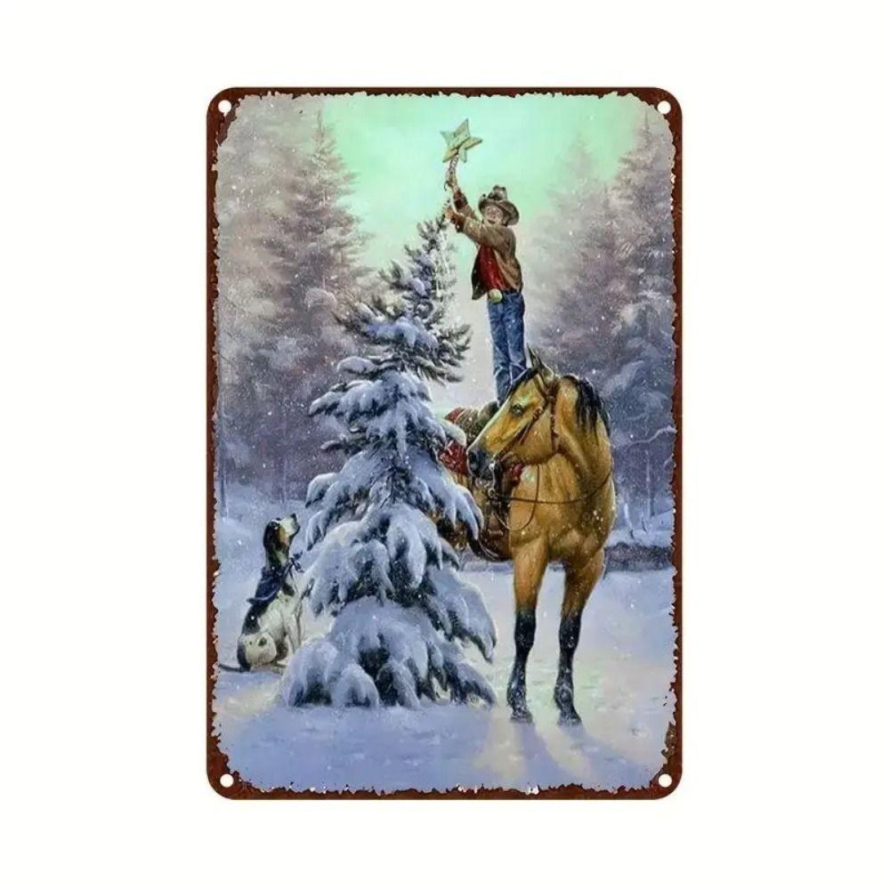 Vintage Christmas Metal Tin Sign Home Festive Wall Decor