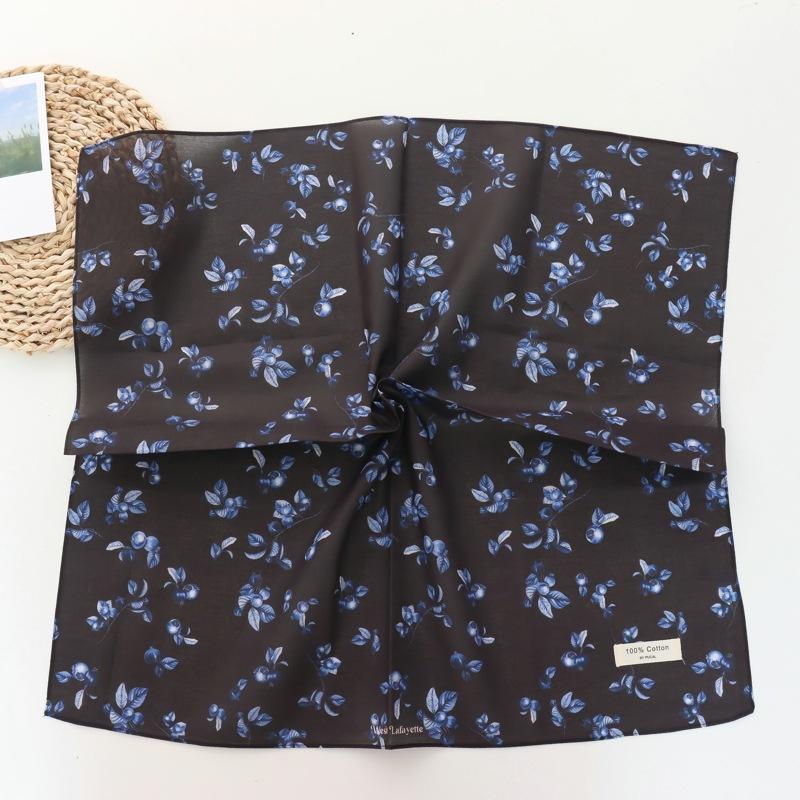 100% Cotton Kerchief Floral Thin High-Grade Silk Scarf Travel Scarf Decorative Western Style Scarf for Women Small Sqare Scarf