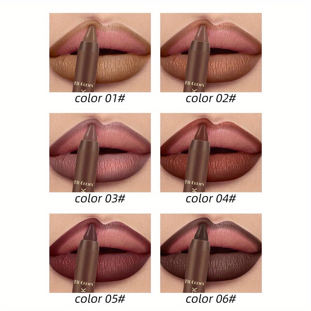 6-Color Chocolate Shaded Matte Lipstick - Rich & Dense Texture, Vibrant Long-Wear, Easy Lip Contouring Lip Gloss Lip Makeup