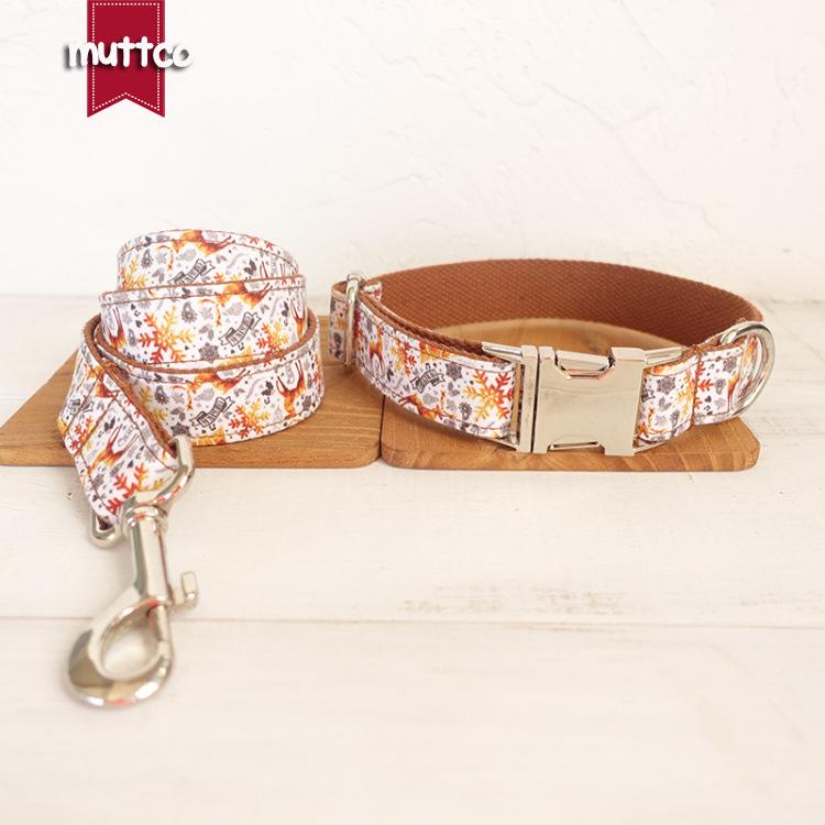 MUTTCO Gold Christmas Dog Collar and Leash Set UDC-061 Extra Small