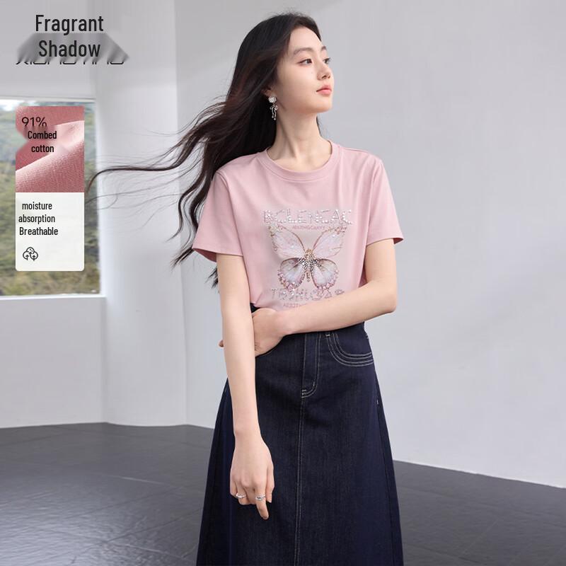 Xiangying Women s Butterfly Print Short Sleeve T-shirt M