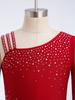 Girls Figure Skating Gymnastics Jumpsuit Asymmetrical Design Back Invisible Zipper Mesh Patchwork Sparkly Rhinestones Bodysuit for Competition