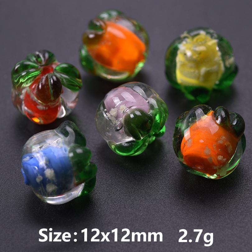 6pcs Mix Colorful Handmade Glass Persimmon Spacer Beads For Jewelry Making Bracelets Fruit Charm Loose Bead DIY Earring Keychain