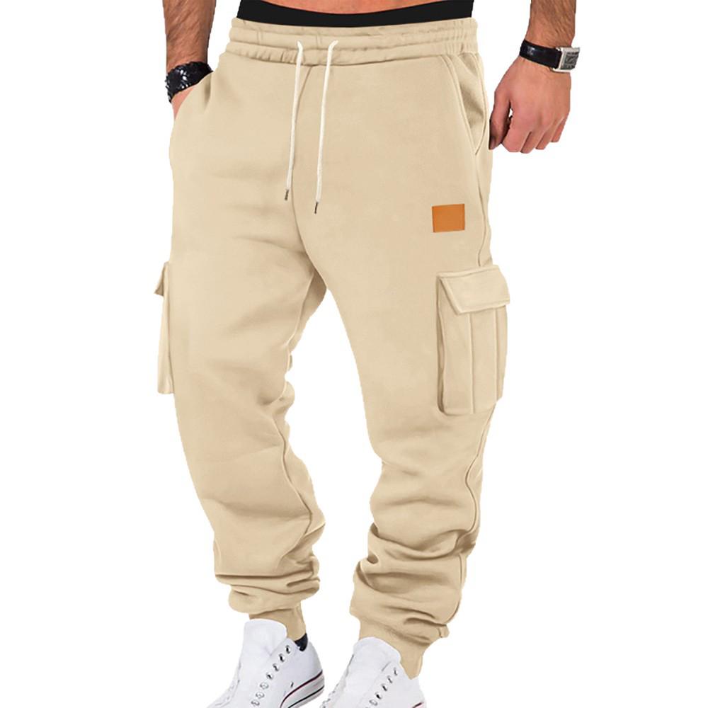 Men's Trendy Multi-pocket Leather Patch Drawstring Casual Workwear Pants