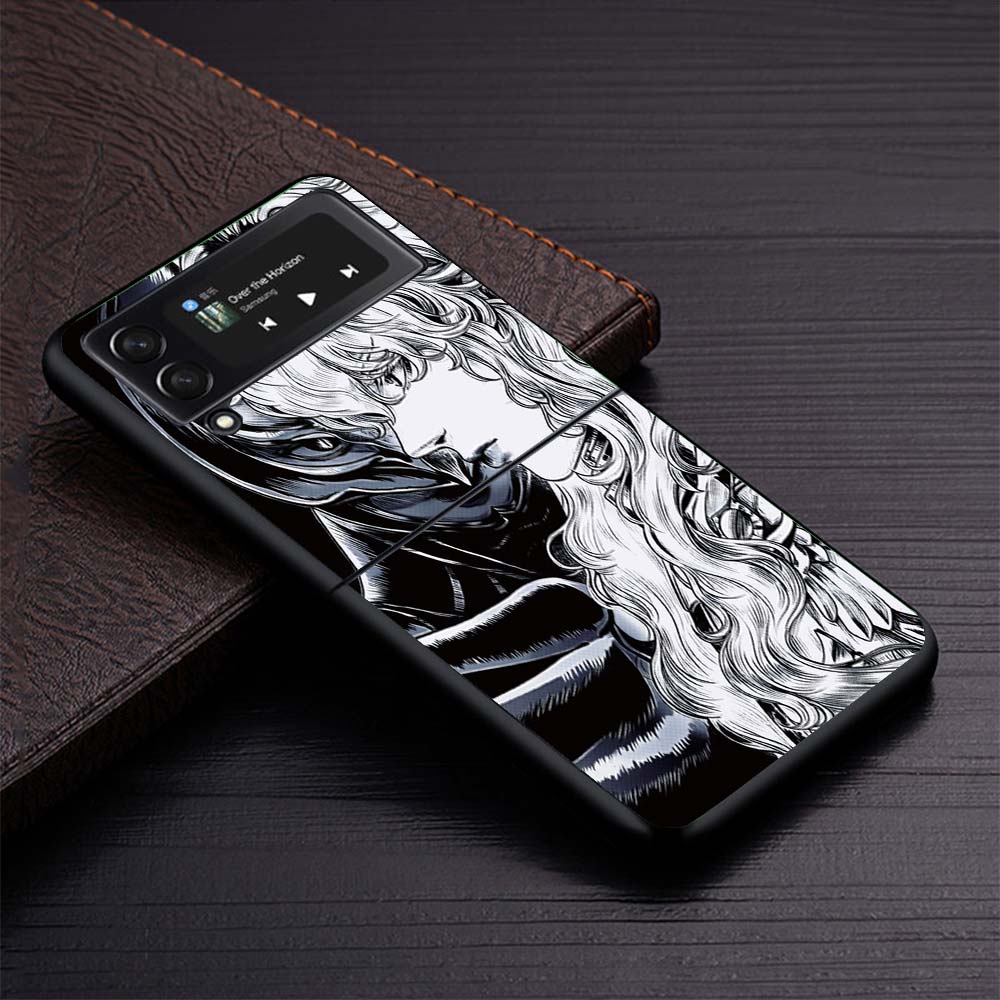 Black White G-Guts B-Berserks Hard Black Cover for Samsung Galaxy Z Flip 7 6 5 4 3 5G Phone Case Flip7 Flip6 Flip5 Flip4 Flip3 P