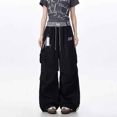 Trend Outdoor Quick-drying Drawstring Straight Overalls Men's Summer Sports Paratrooper Pants Wide-leg Hip-hop Pants