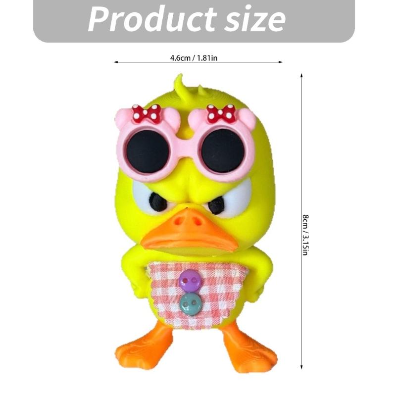 Angry Duck Statues, 2-Piece 3D-Printed Animal Figurines Set Wearing Pink Bowknot Sunglasses and Gingham Aprons for Tabletop Shelf Displays