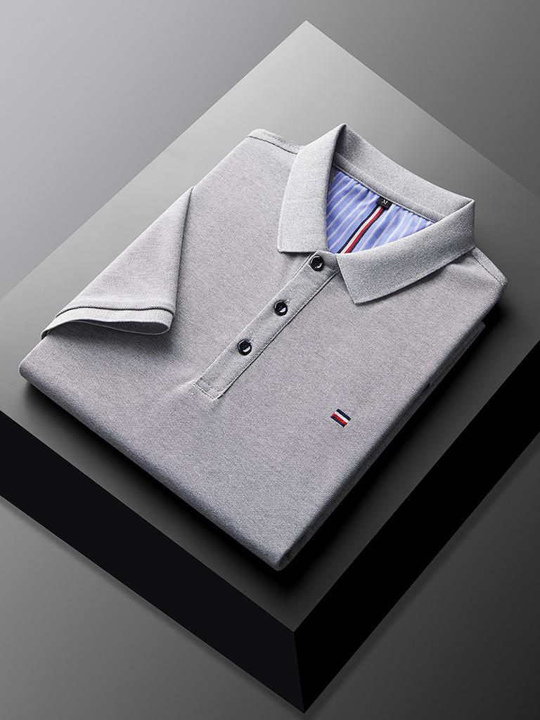 Polo à Manches Courtes pour Homme Couleur Unie Revers Tempérament Respirant Business Décontracté T-Shirt Bleu