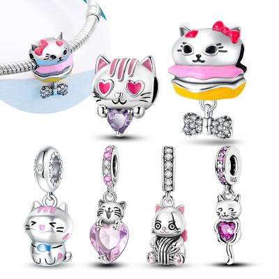 Copper Cute Animal Pet Series Cat Burger Love Fit Original Bracelet Women'S Charms For Jewelry Making Gifts